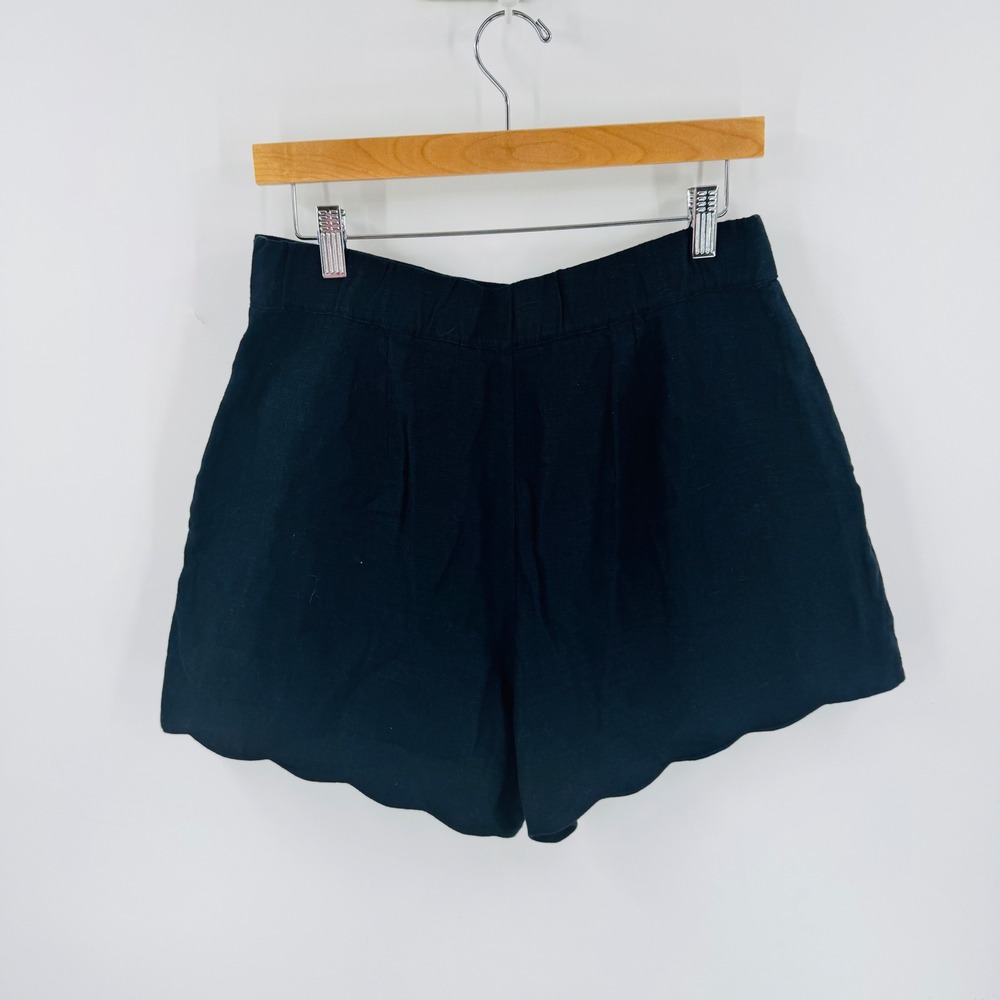 Abercrombie & Fitch Linen Scallop Hem Shorts Black 31 High Rise Coastal Summer - Picture 2 of 6